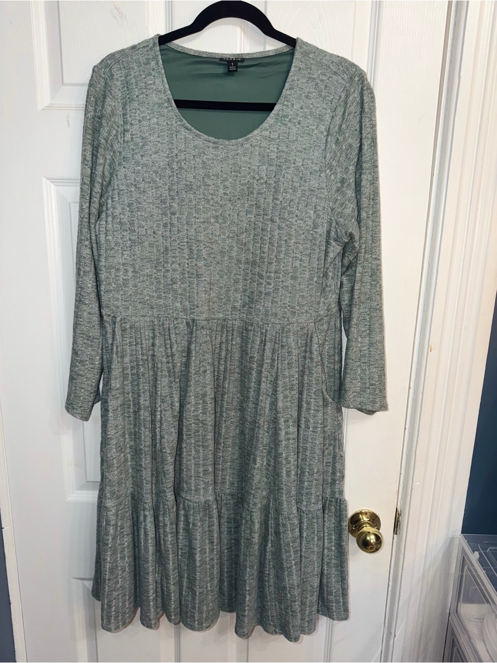 torrid Sage Green Long Sleeve Tiered Knit Dress